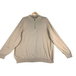 HB Harbor Bay 1/4 Zip Mens 2XL Tan Sweater Cotton Long Sleeve Lightweight